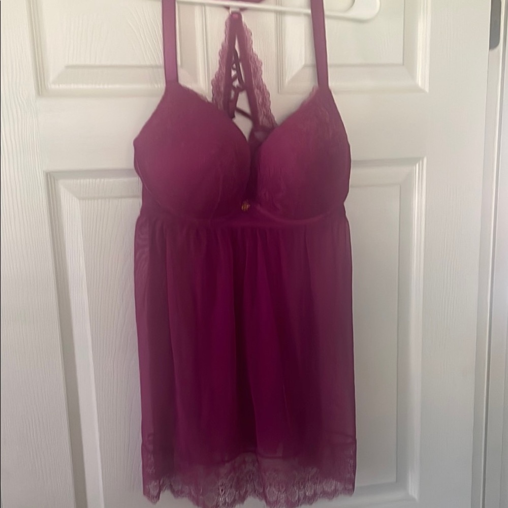 Daisy Fuentes Purple Chemise with Adjustable Straps and Lace Detail
